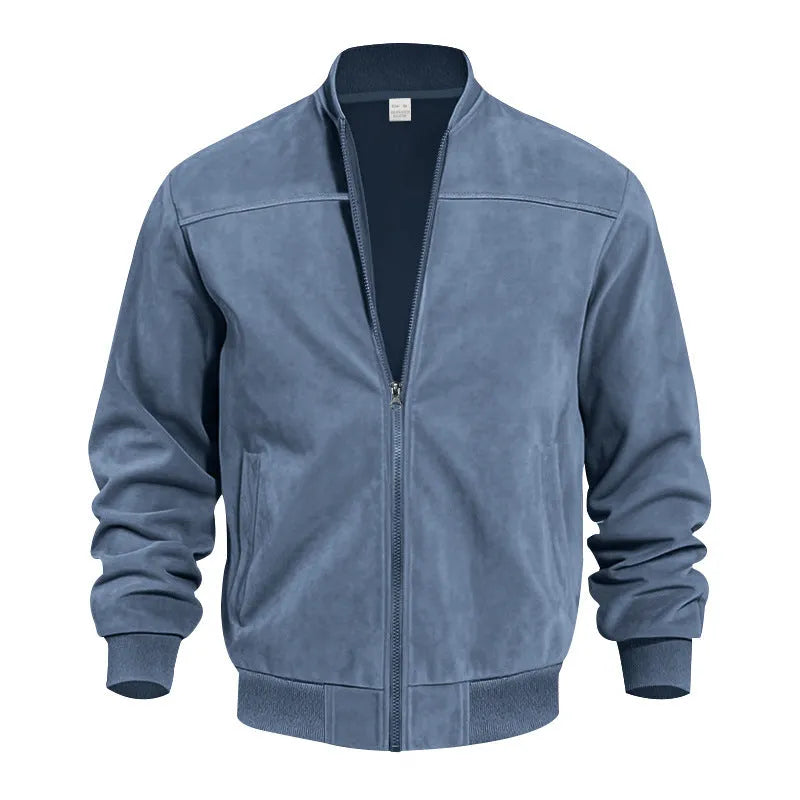 Men's plus size suede casual jacket in army green colour with a zip front.
