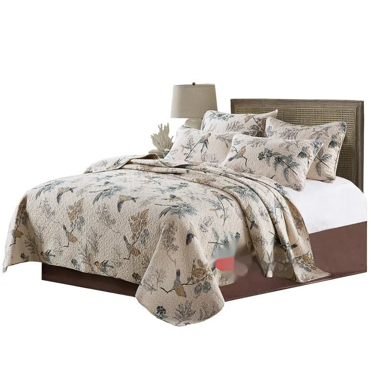 Pure cotton quilted bed cover set with matching pillowcases for 1.5-1.8m beds