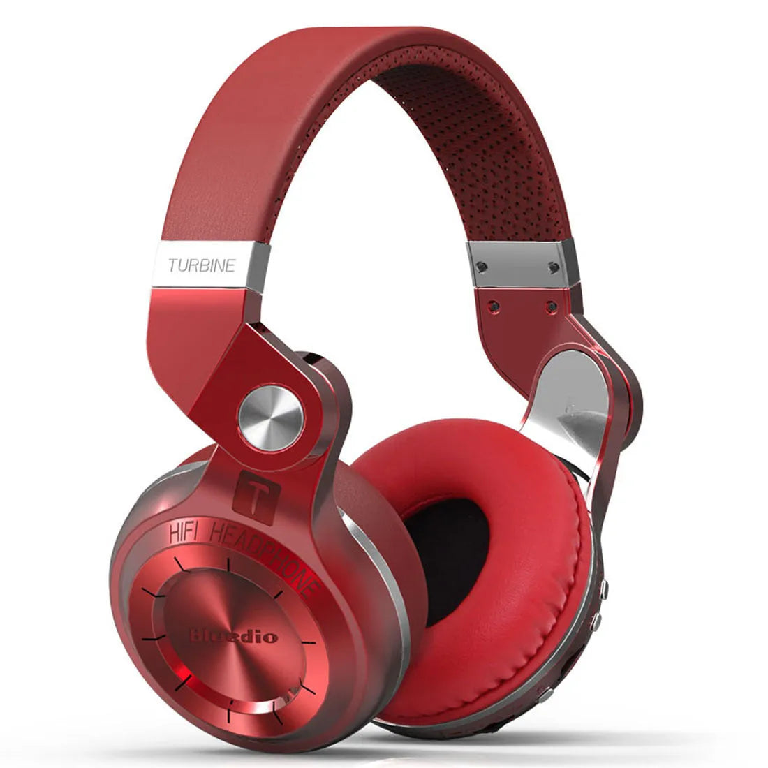 Black wireless Bluetooth headset with over-ear design on a white background.