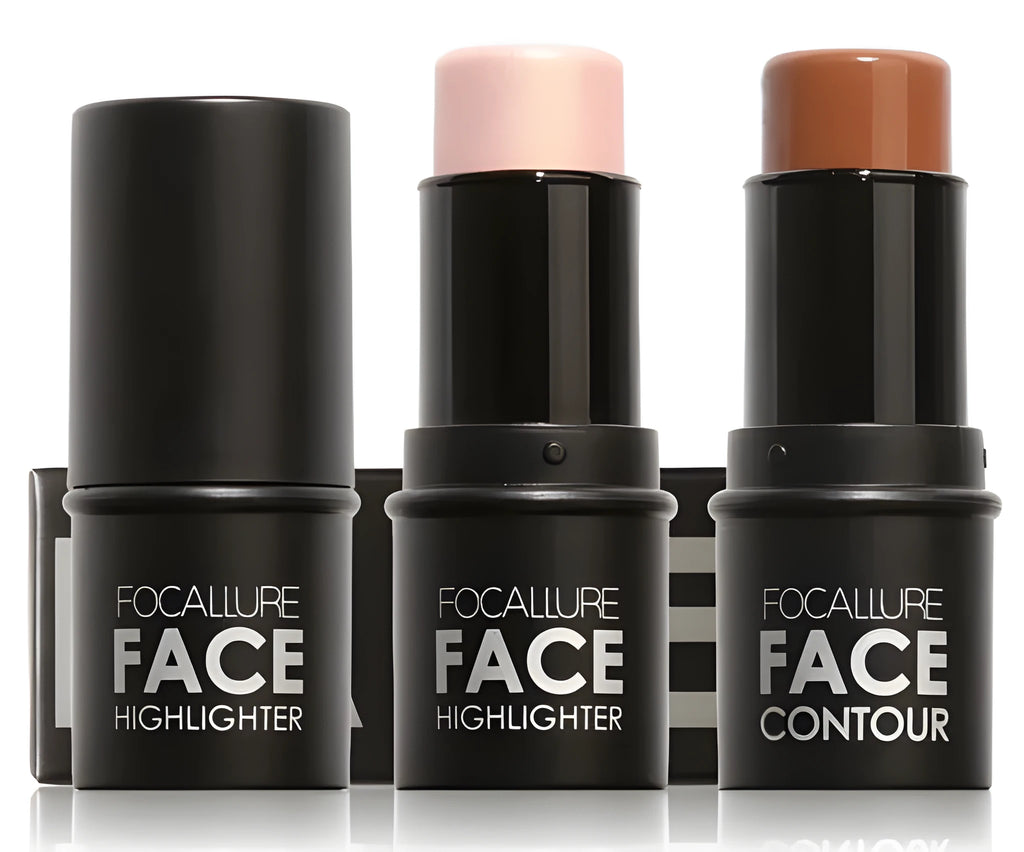 Face contour highlighter makeup product in creamy texture available in four colour shades for facial definition