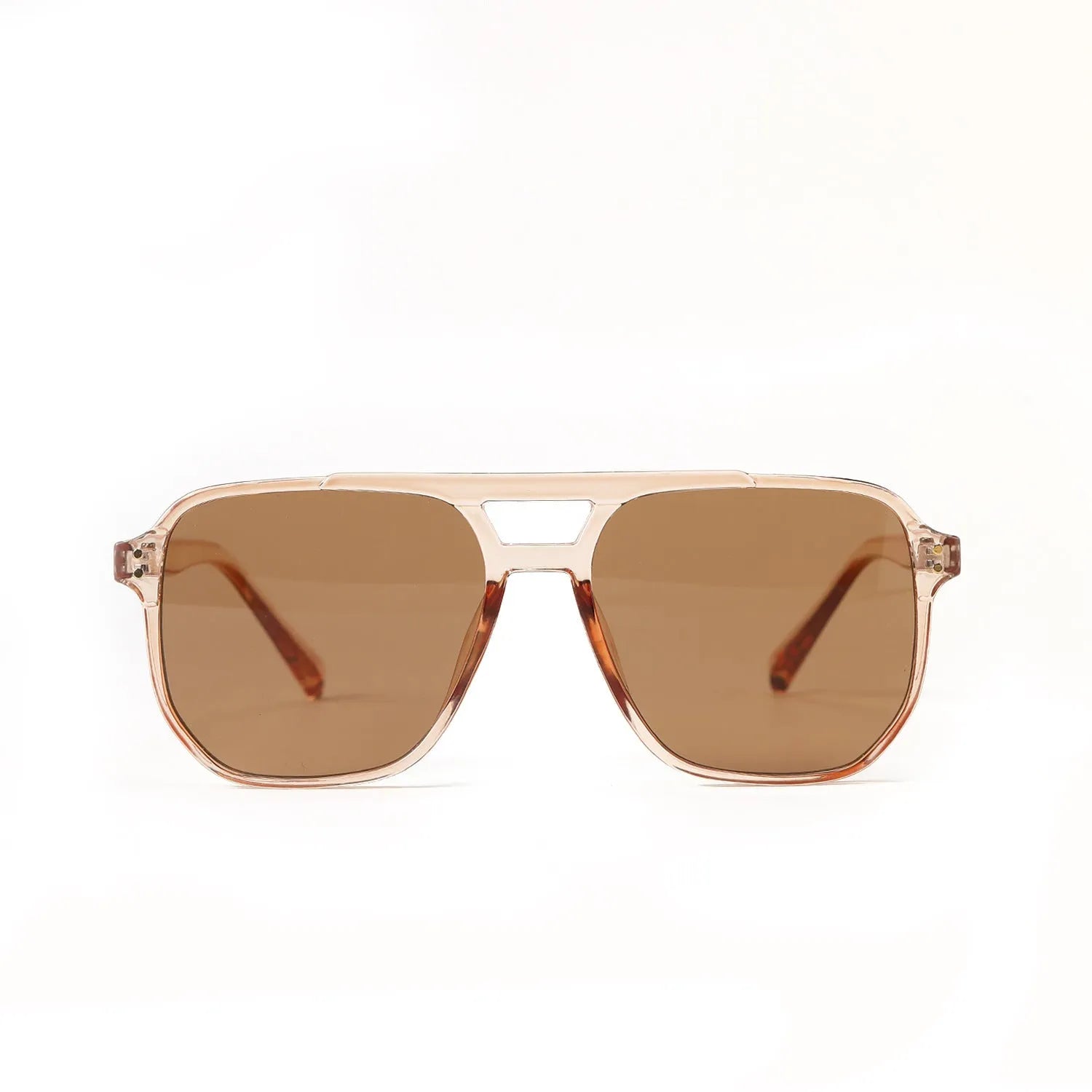 Square double beam fashion sunglasses with black PC frame and coloured AC lenses for UV400 protection