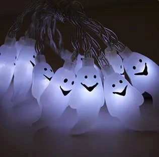 Halloween LED string lights with pumpkin lantern and ghost pendants on 1.2m cord