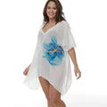 White plus size beach cover-up blouse with loose fit for sun protection during swimming