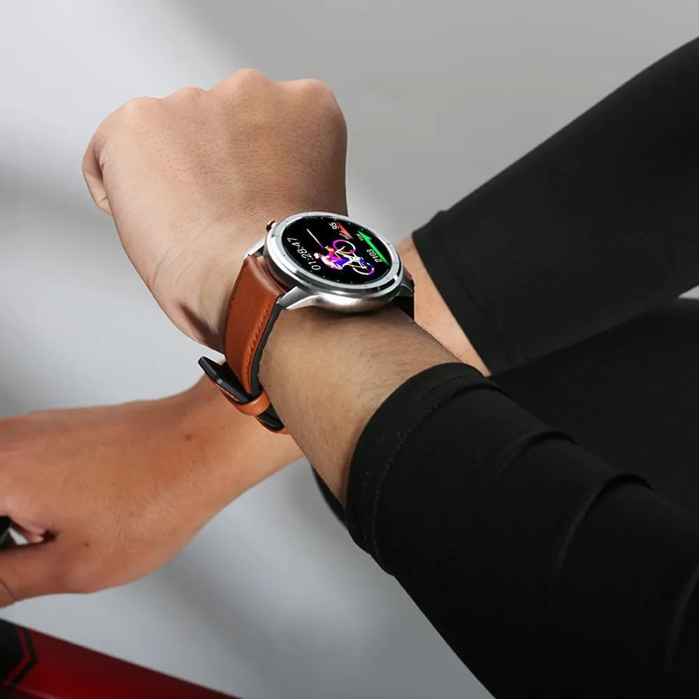 LEMFO LF26 smart fitness bracelet with touch screen, shown in black and silver colour options on a wrist.