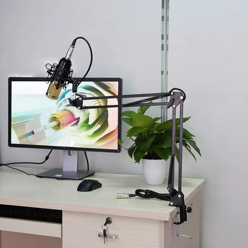BM-800 condenser microphone stand set in various colours with electroplated mesh head