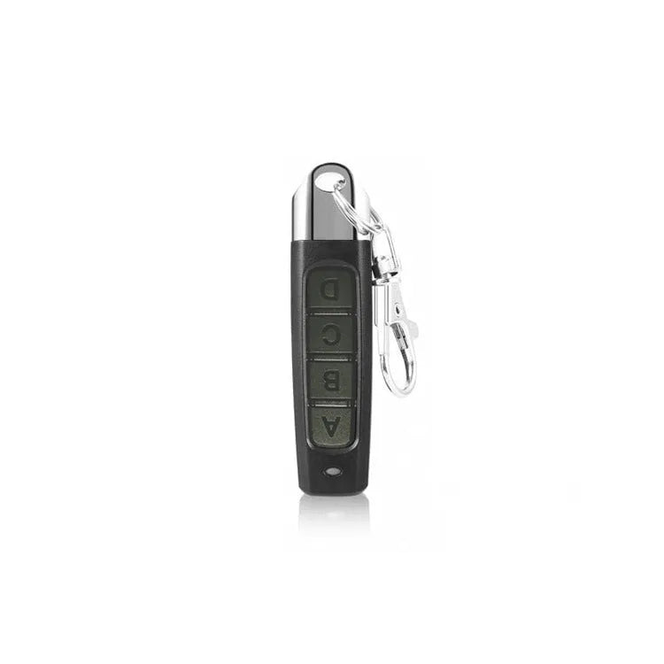 Universal rolling door remote control programmer in black showing 433MHZ frequency and copy/test functions