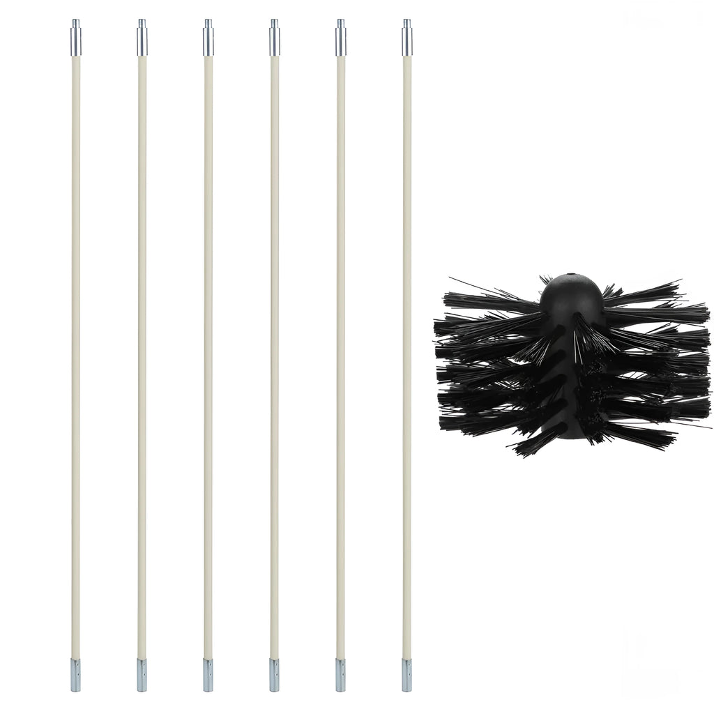 Flexible 600mm long dryer vent and chimney cleaning brush with nylon bristles.