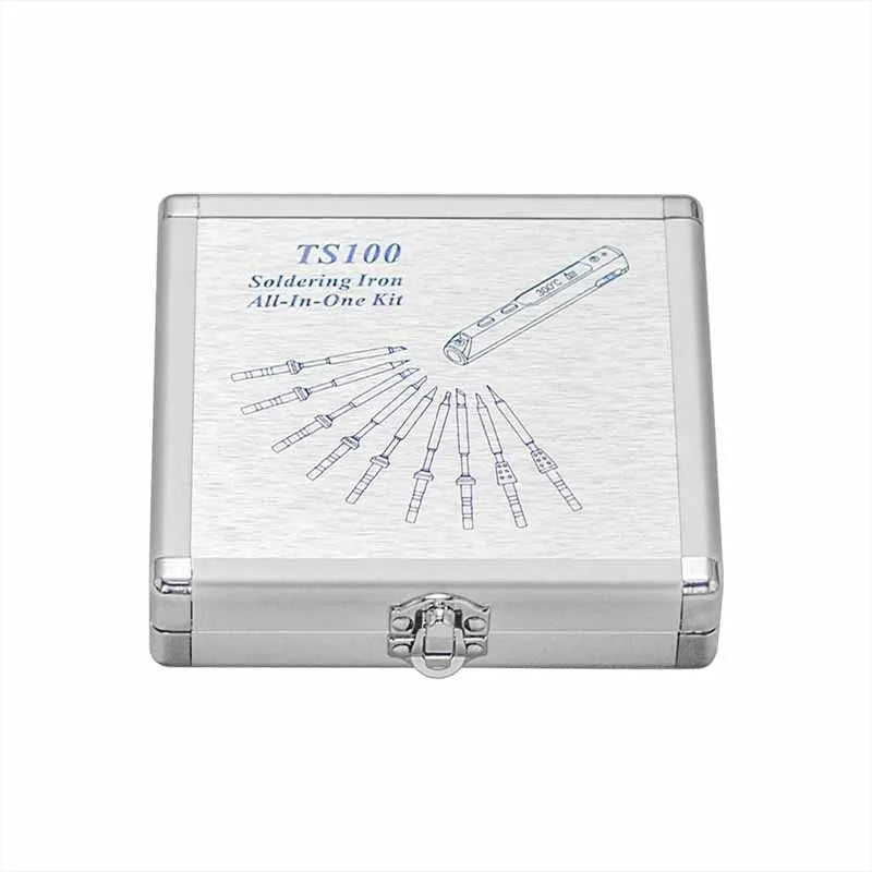 Silver aluminium storage box for soldering iron tools measuring 154x147x36mm