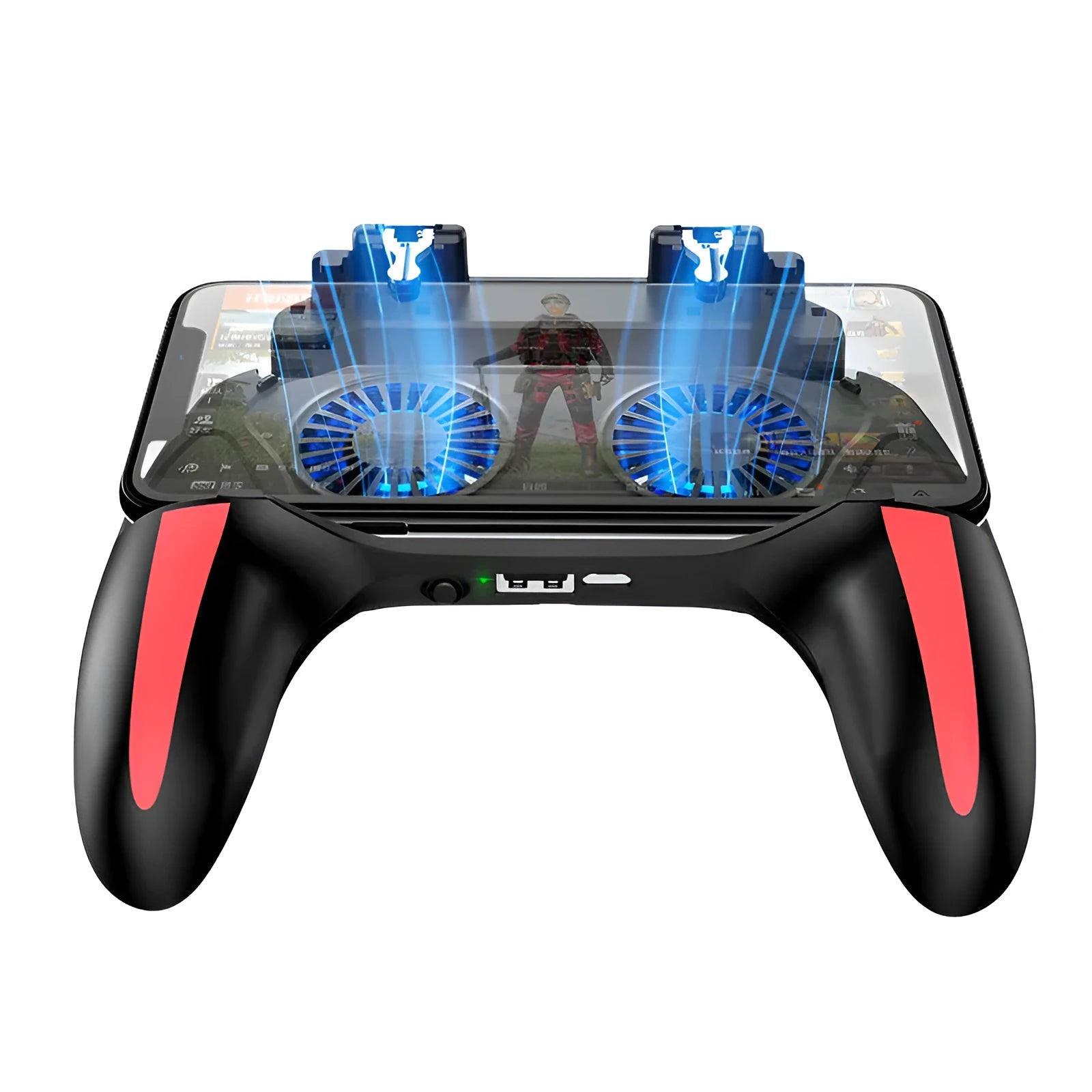 H10 mobile phone gaming controller with touch screen interface showing battery capacity options