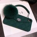 Plush textured hairball grid pattern iPhone back cover case in dark green, black, or ash.