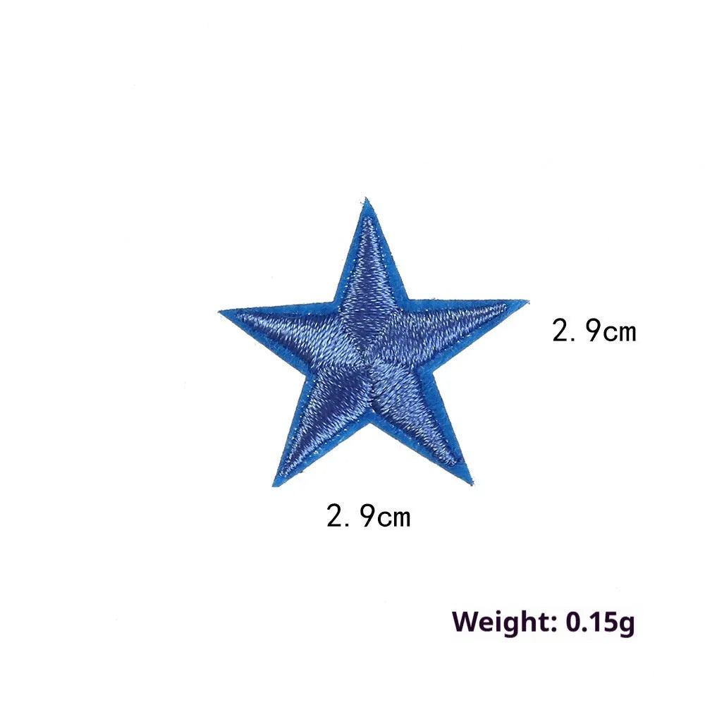 Colourful five-pointed star embroidery patches and cloth stickers for DIY clothing decoration.
