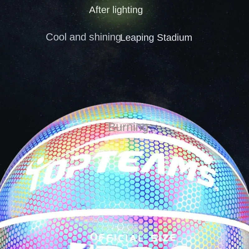 No. 7 holographic luminous reflective basketball with fluorescent design on court