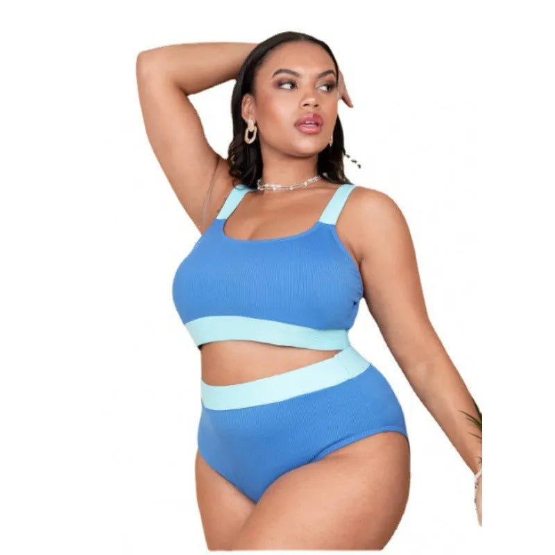 Women's high waist bikini set with triangle top in pure colour