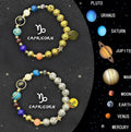 Natural stone zodiac beaded bracelet set showing two bracelets with twelve astrological sign designs