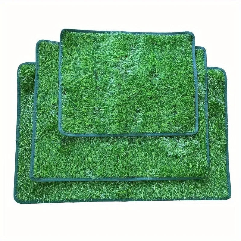 Artificial grass pet toilet training mat shown in three sizes for dogs and cats indoors