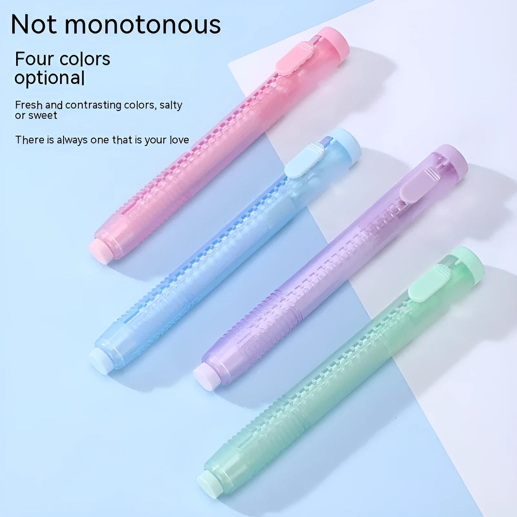 Push type traceless automatic eraser for children in blue, green, pink, purple colours