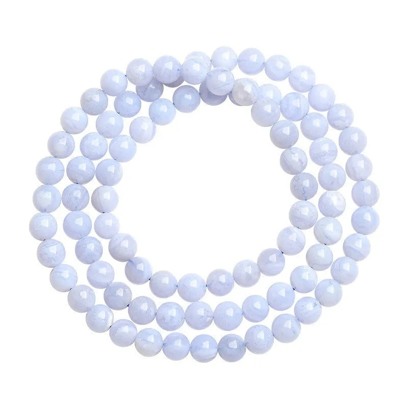 Blue agate bracelet with striped beads in 6-6.8mm three-circle arrangement
