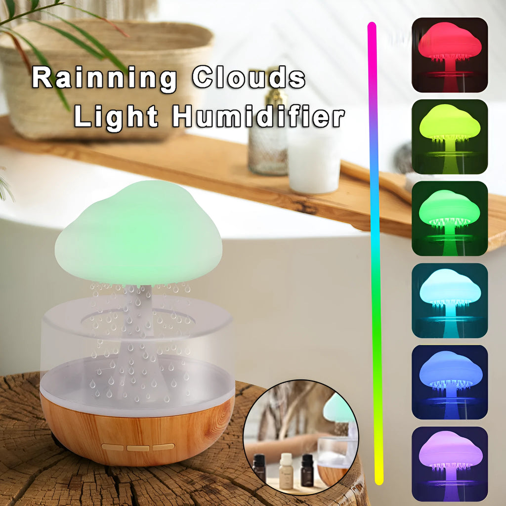 White cloud-shaped humidifier with colour-changing lights and USB charging port