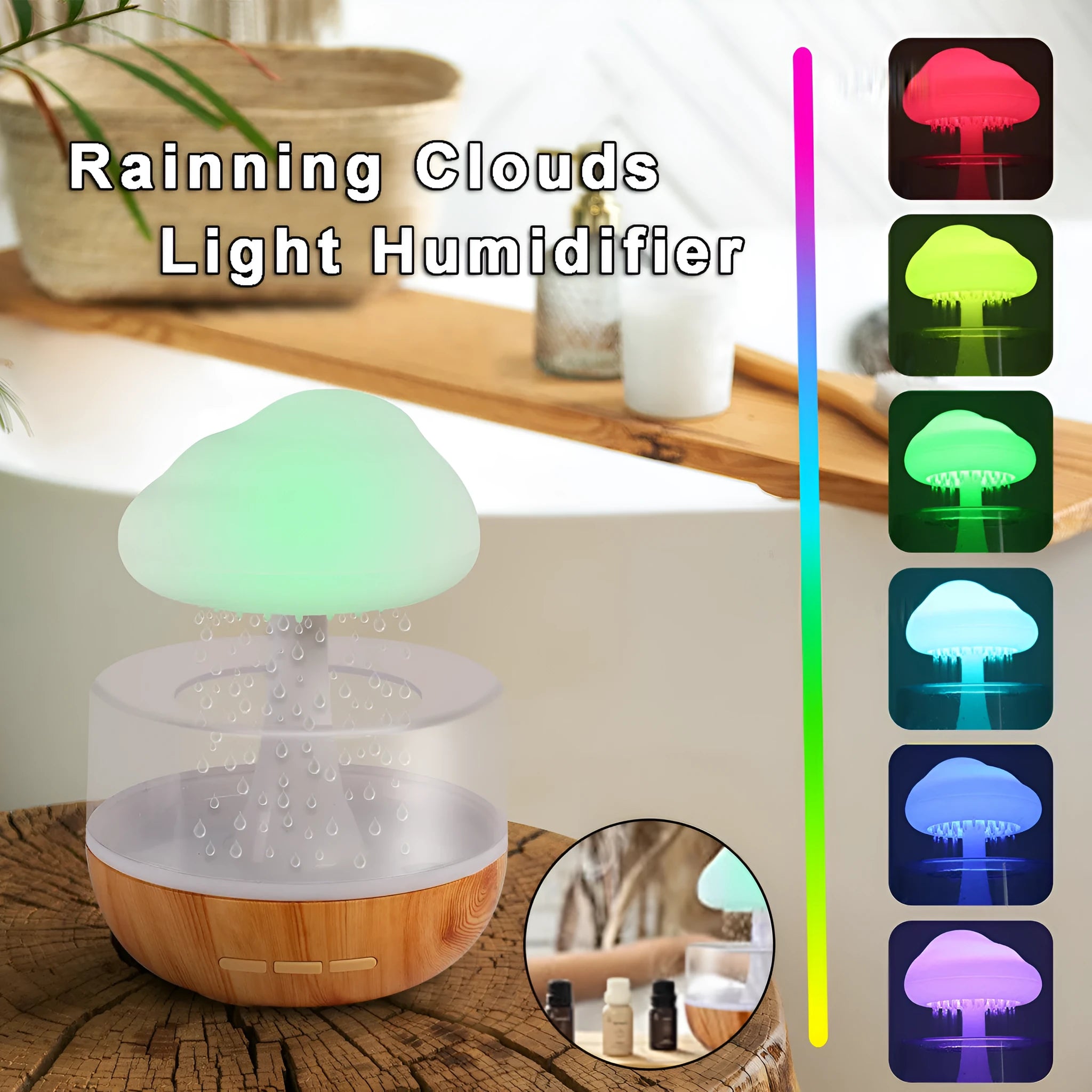 White cloud-shaped humidifier with colour-changing lights and USB charging port
