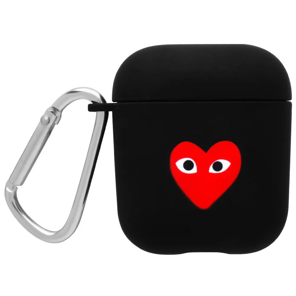 Black and pink PC AirPods case covers with flower love smiley face decorative designs