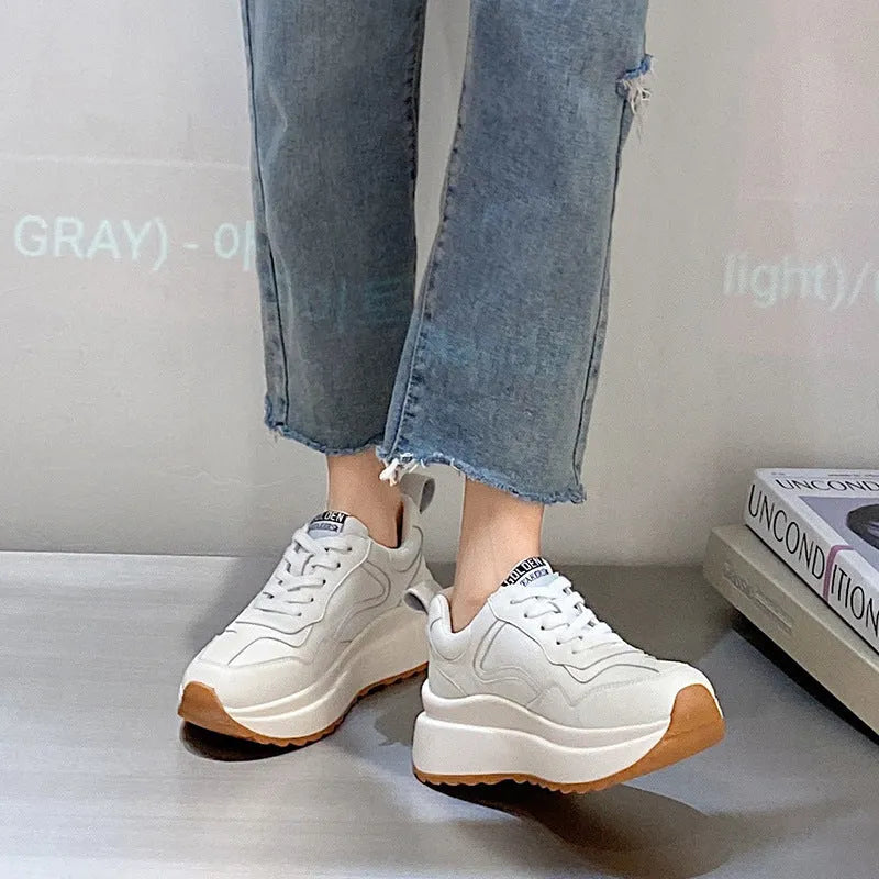 Women's white cattlehide leather casual sports shoes with mesh lining and cross-strap design