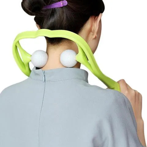Blue plastic swan-shaped hand massager with adjustable stand and 3D floating point massage heads.