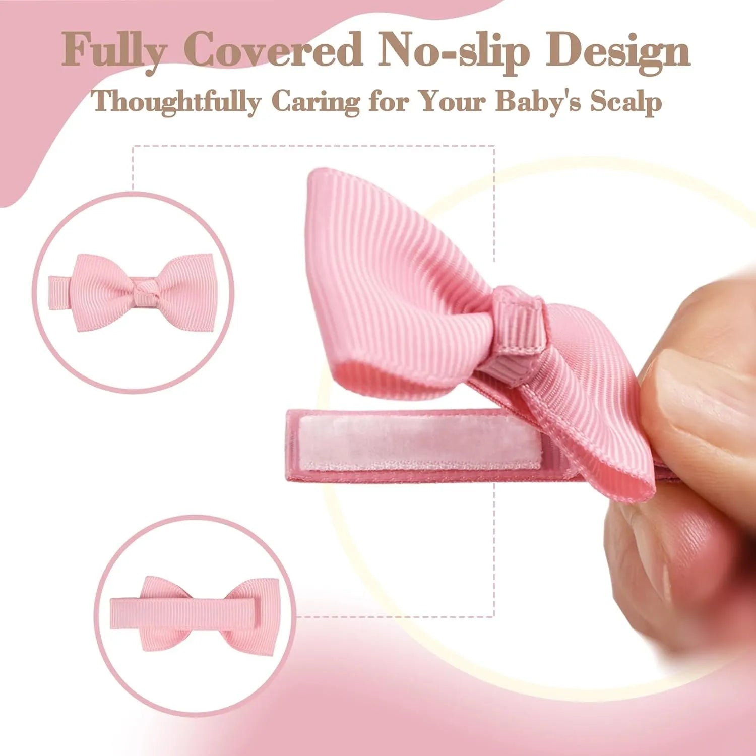 Assortment of pastel coloured baby hair clips and bows with no-slip lining.