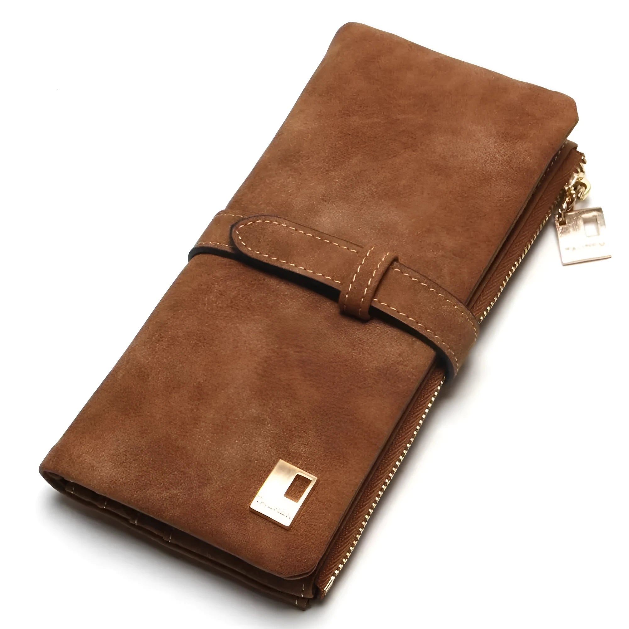 Women's long retro matte Pu leather two-fold zip wallet in vintage style with card slots and coin purse