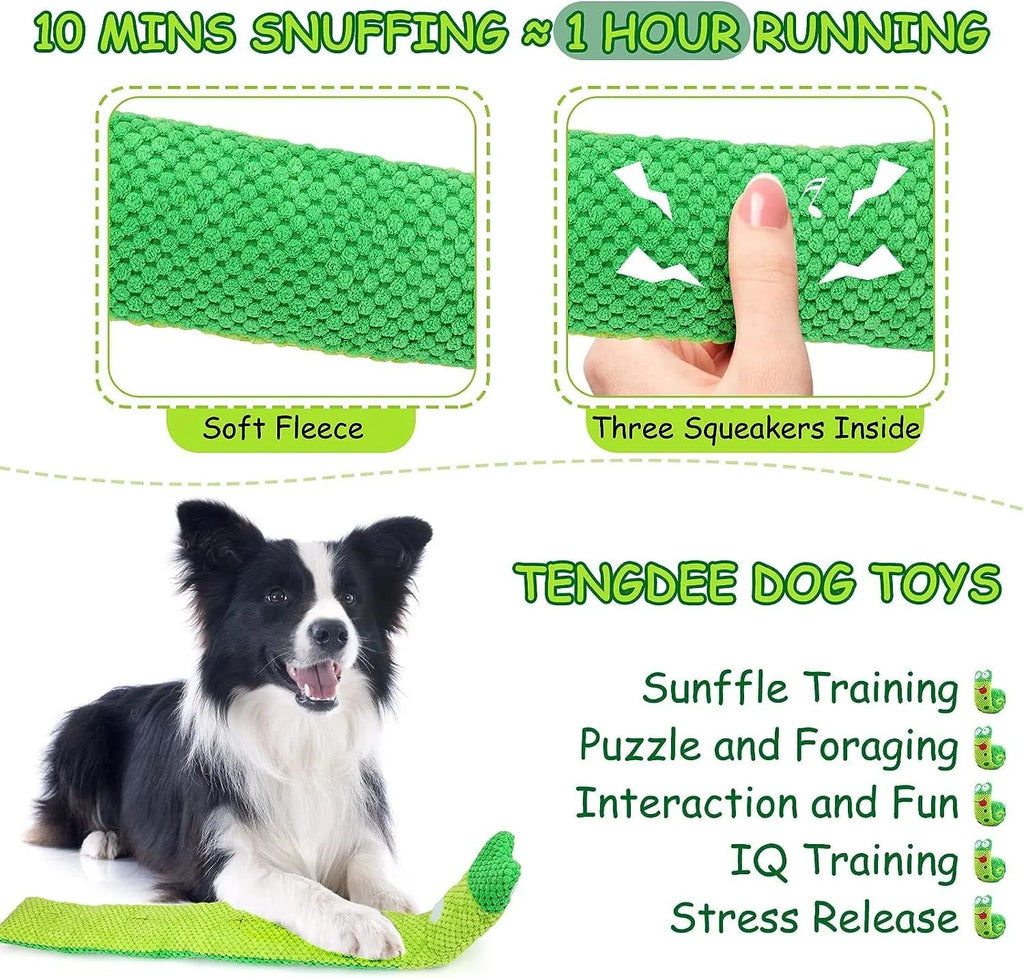 Dog puzzle toy in snail shape with velvet fabric and hidden food holes