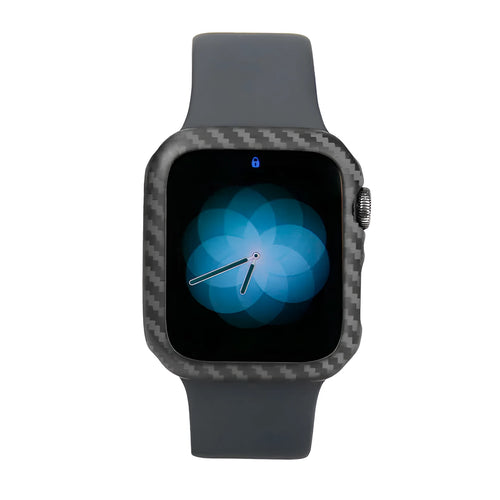 Bright black half wrap leather case fitted on an Apple Watch Series 4 44mm