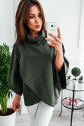 Women's long bat-wing sleeve cardigan in cotton blend with velvet lining and stitching details