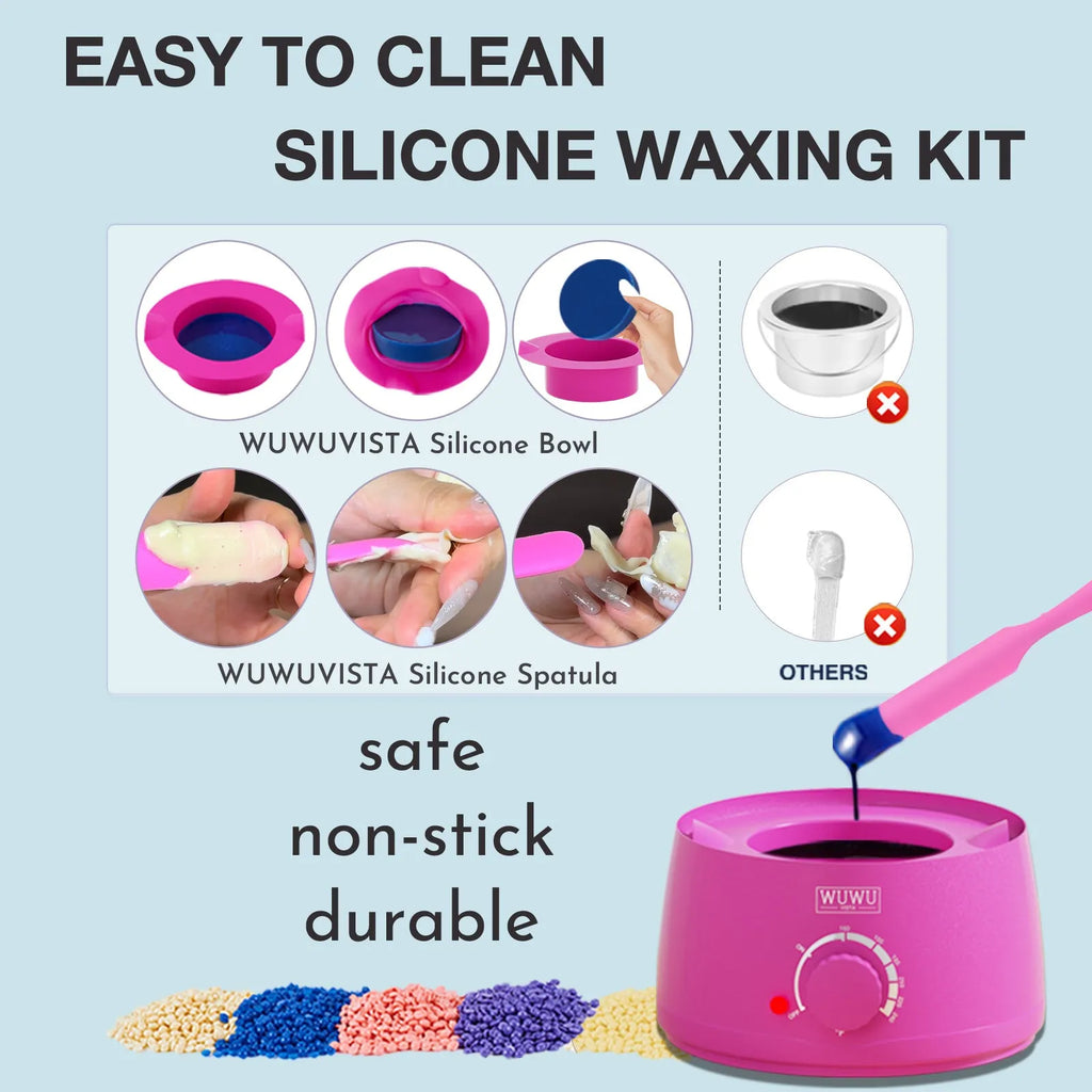 WUWUVISTA 63-piece waxing kit with black wax warmer, wax beads, applicator sticks and aftercare products