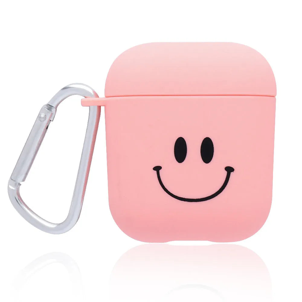 Black and pink PC AirPods case covers with flower love smiley face decorative designs