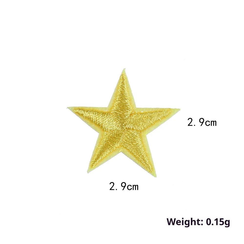 Colourful five-pointed star embroidery patches and cloth stickers for DIY clothing decoration.
