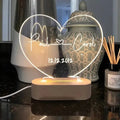 Custom acrylic LED night light with engraved names and date, 20cm by 11.5cm transparent modern art decor