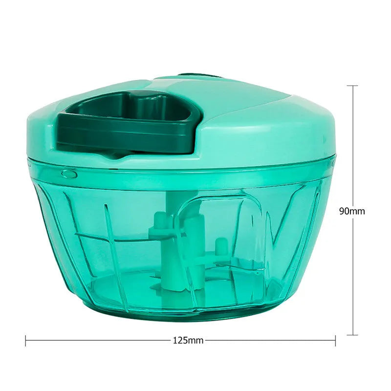 Green manual kitchen chopper with three stainless steel blades and 500ml capacity