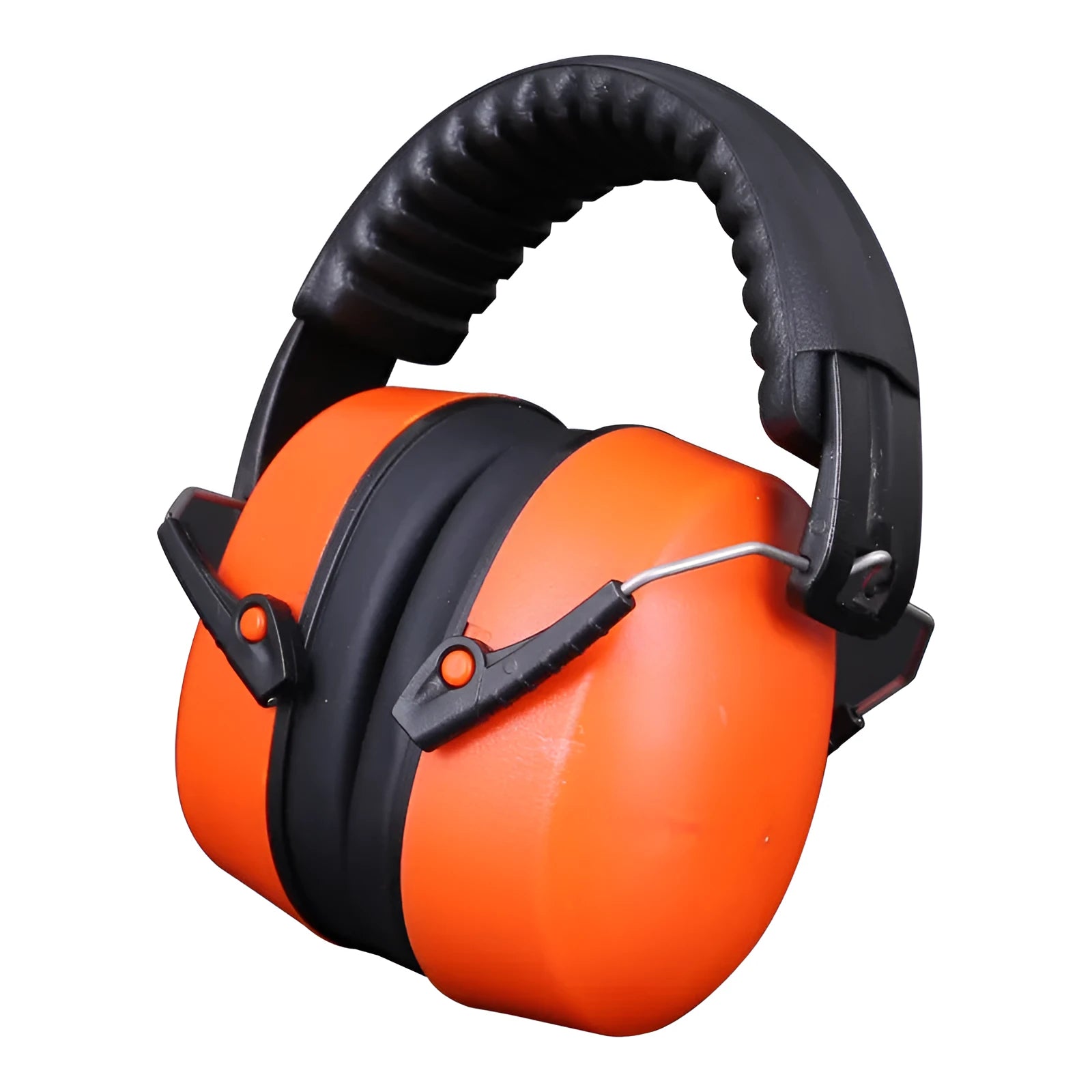 Orange over-ear noise-cancelling headphones with a padded adjustable headband on a grey background.