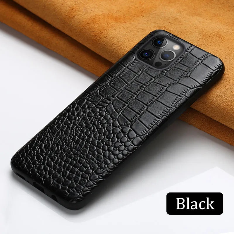 Leather iPhone case with crocodile pattern texture in multiple colour options