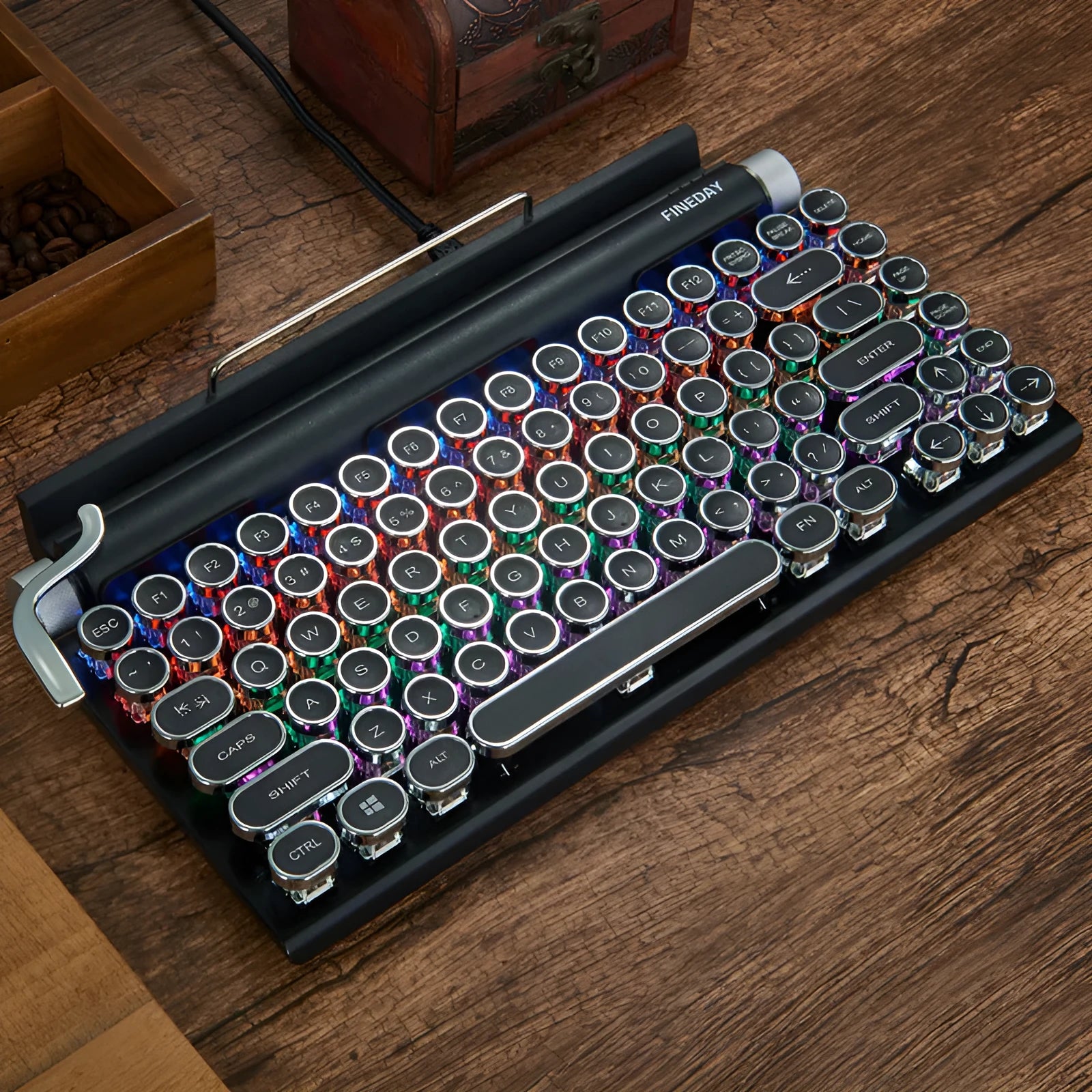 Black retro typewriter mechanical keyboard with Bluetooth and backlight