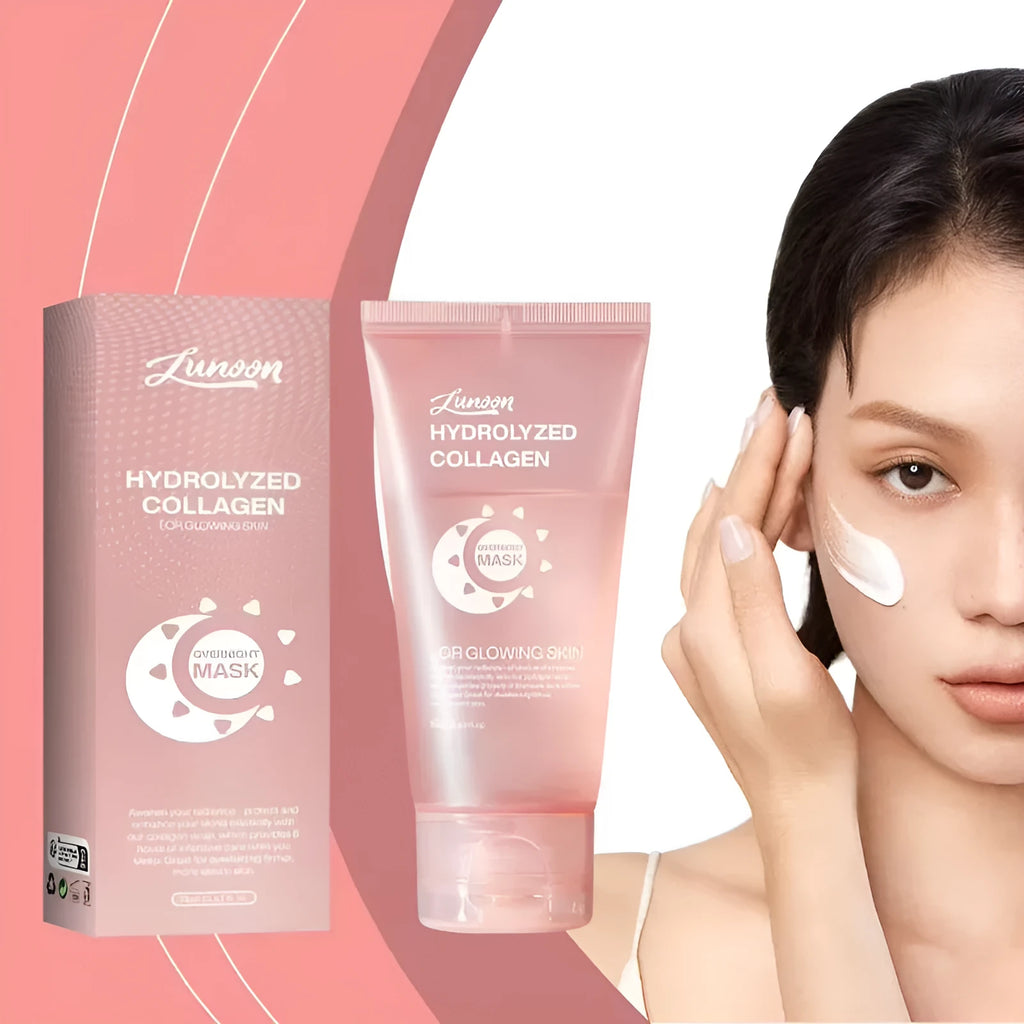75ml bottle of collagen face night mask with application brush for evening skin care.