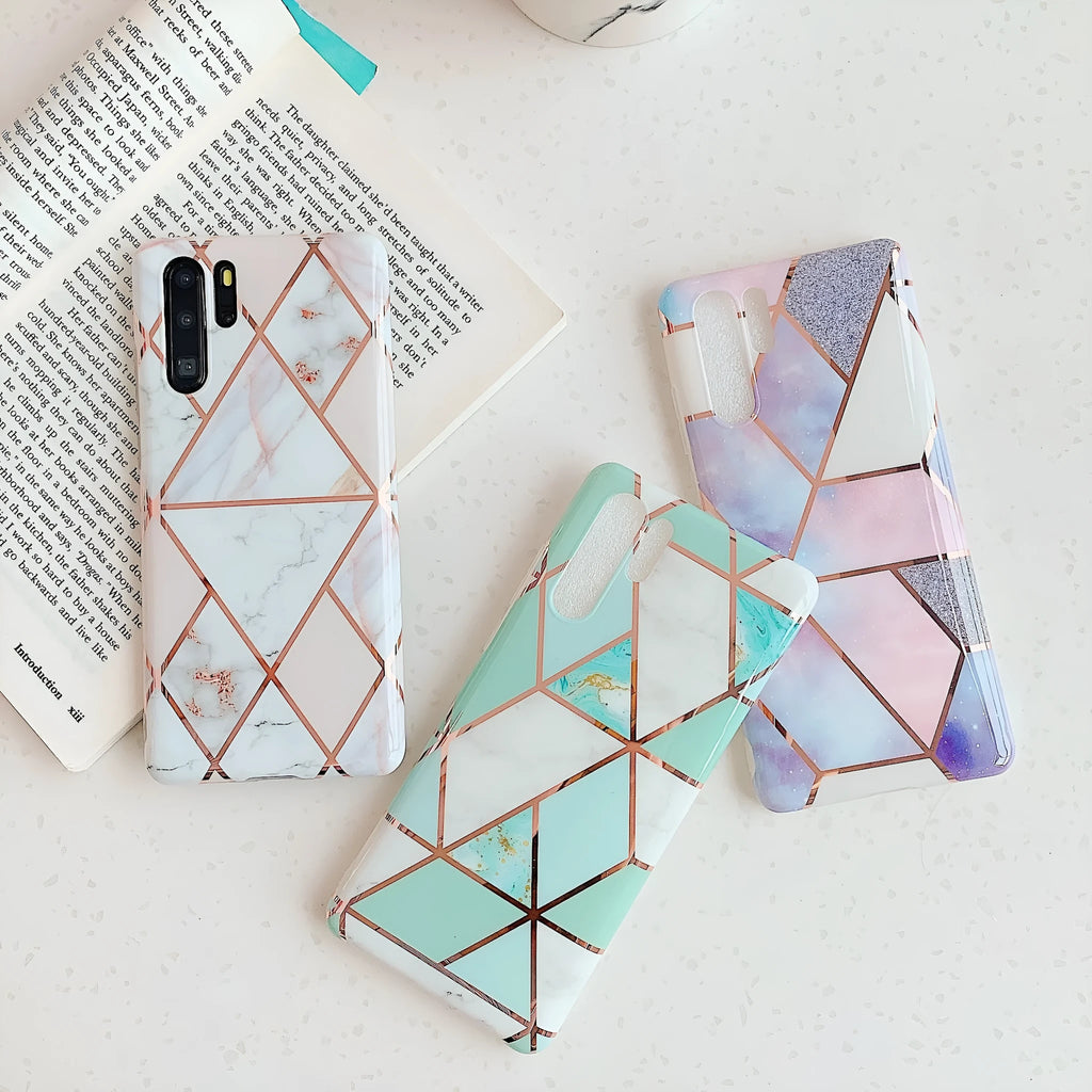 Electroplated marble pattern TPU phone case for Huawei and Samsung smartphones in various colours