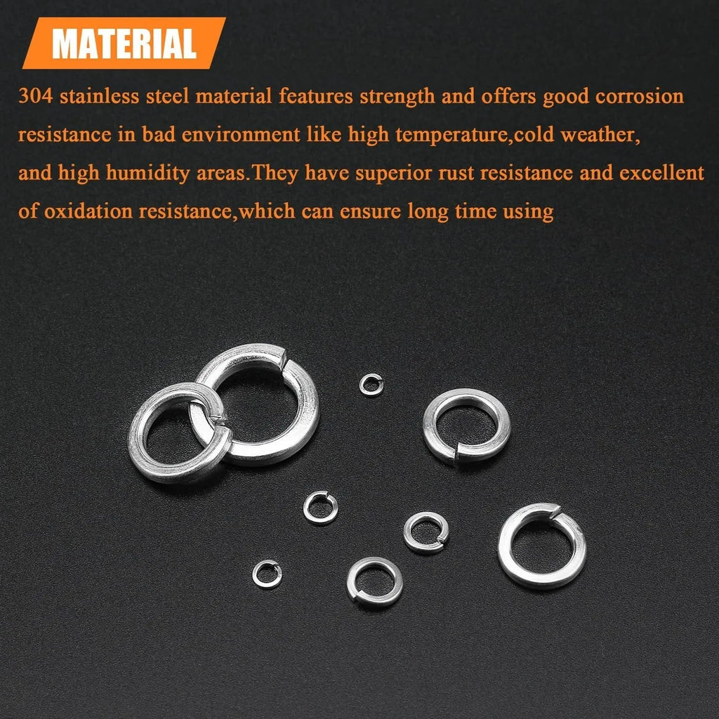 304 stainless steel spring lock washer combination box containing 900 pieces with sizes from 2mm to 12mm inner diameter