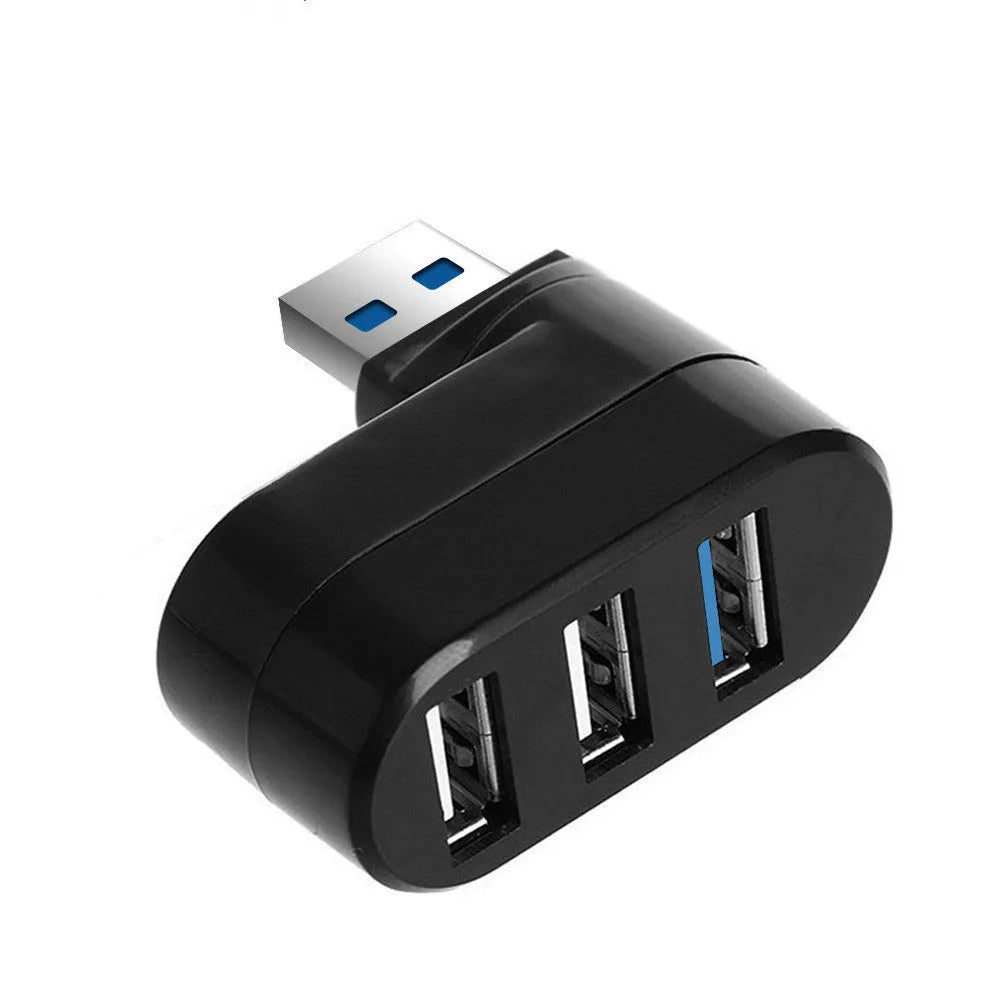 Black and white USB rotary splitter hub with four ports and ABS plastic casing