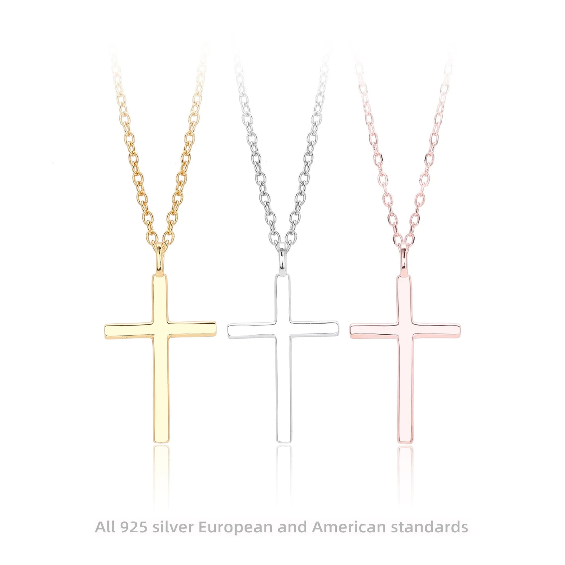 Sterling silver cross necklace with O-chain in gold, platinum or rose gold plating options