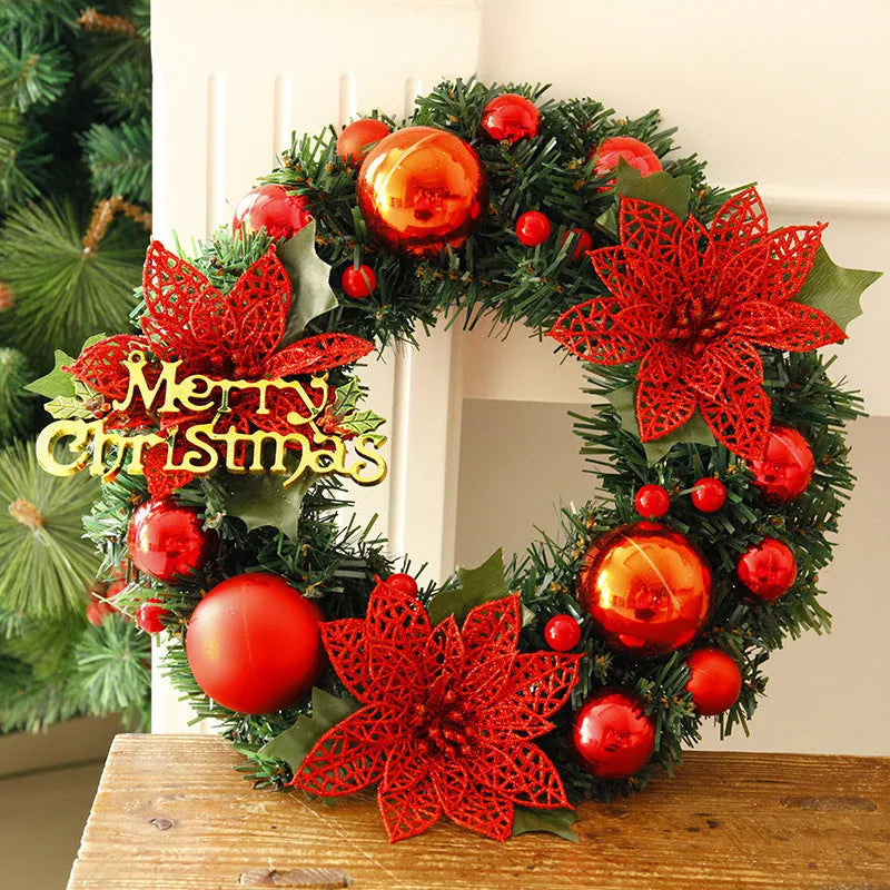30cm multicolour plastic Christmas wreath with blue gold pink purple red and silver leaves for door decoration