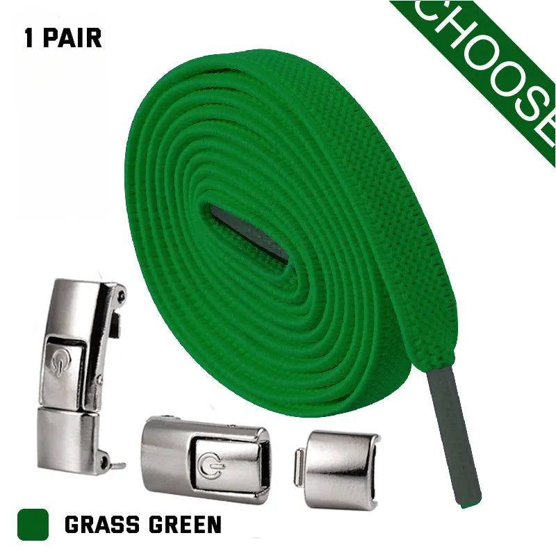 Press lock elastic no-tie shoelaces in 8mm widened flat cotton weave on a sneaker.