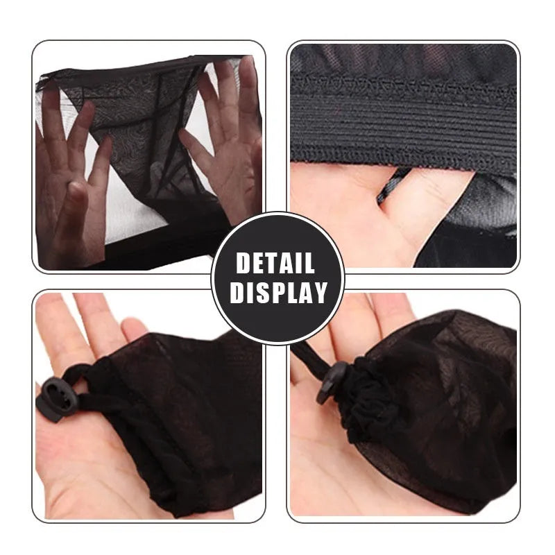 Spandex mesh wig cap with high elasticity oversleeve design shown in multiple colour options