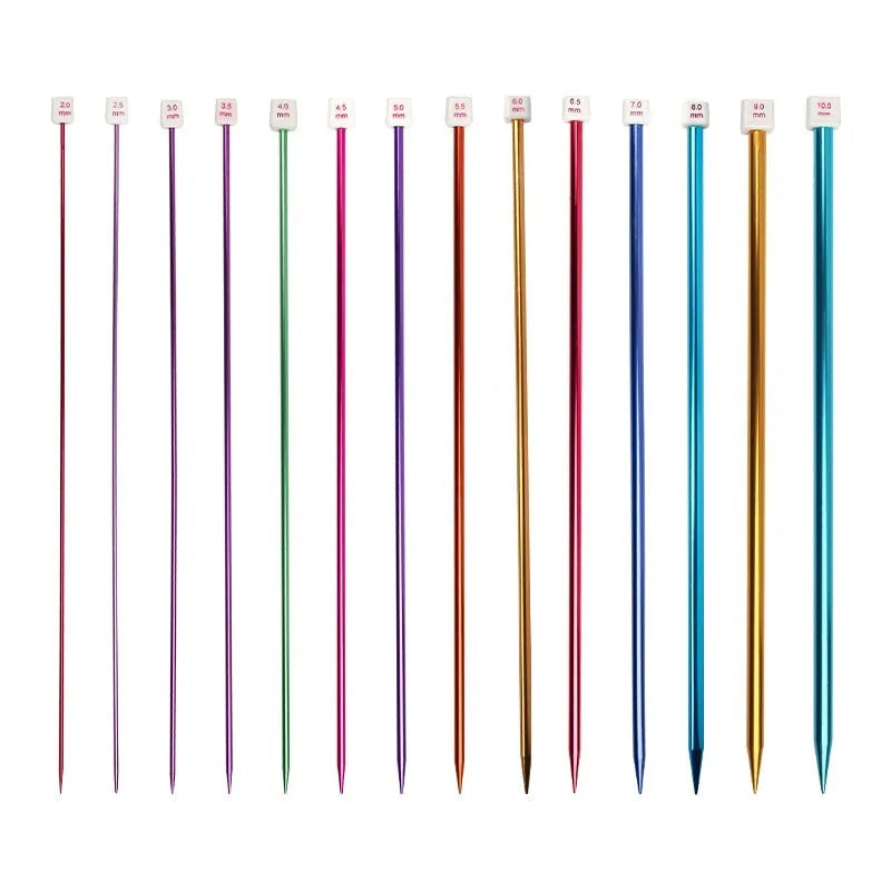 Pair of metal lengthened crochet hooks with caps in sizes 2.0mm to 10.0mm for yarn crafting