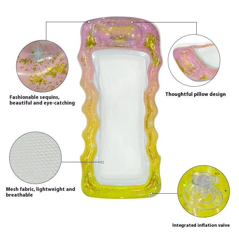 PVC inflatable floating row in gradient colours with canopy option on pool water