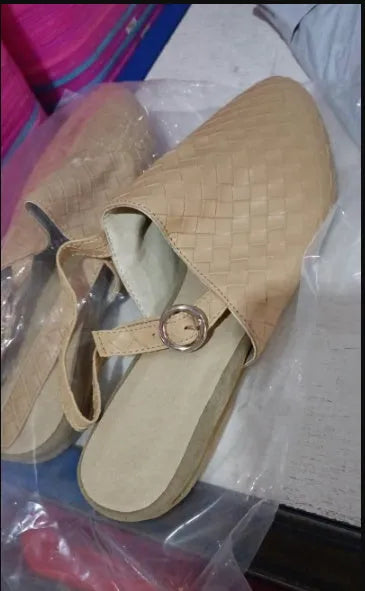 European style baotou flat sandals with buckle closure and pointed toe in multiple colour options